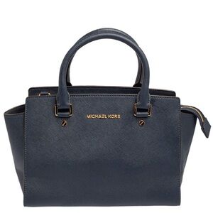 MICHAEL Michael Kors Navy Blue Saffiano Leather Medium Selma Tote